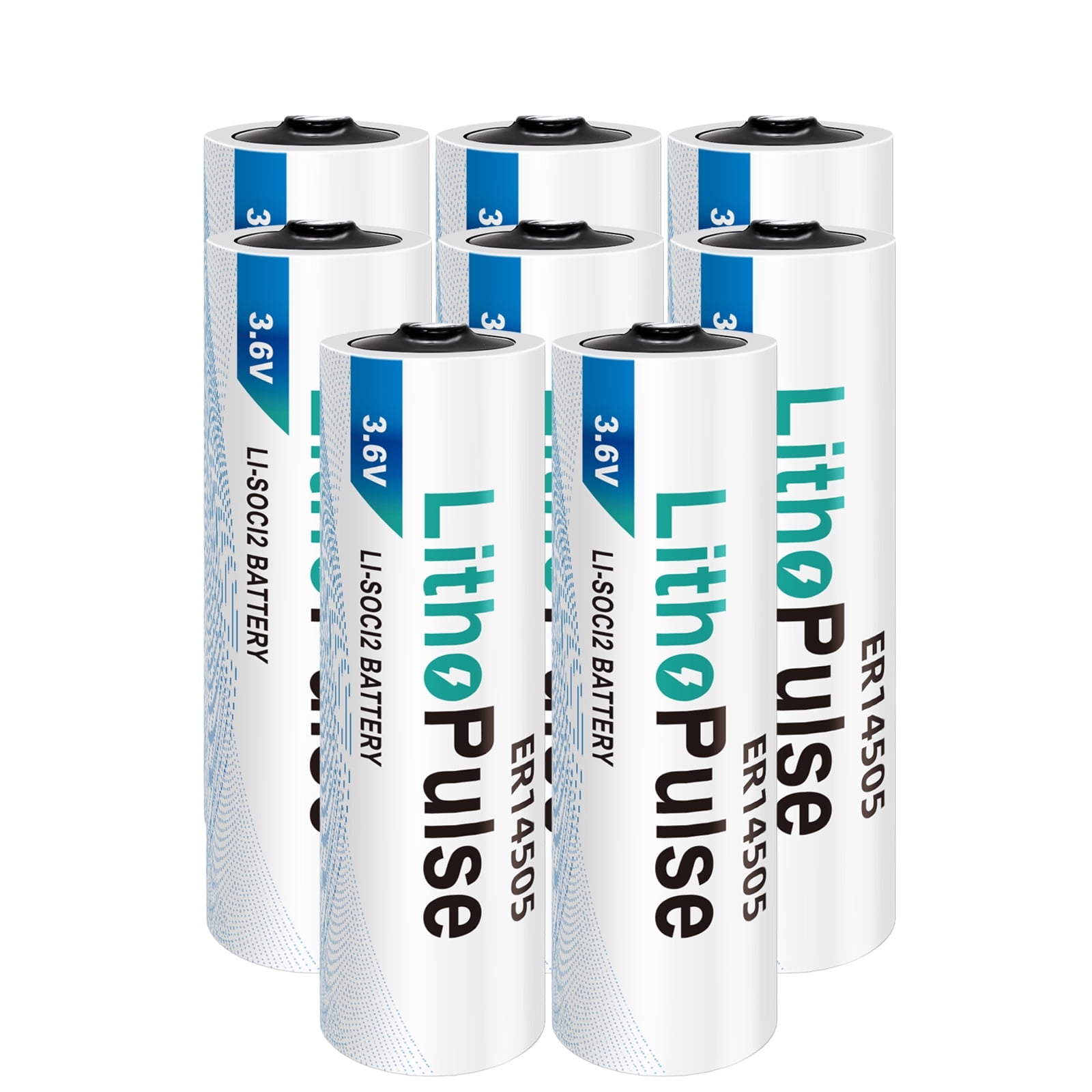 LithoPulse ER14505 AA 3.6V Lithium Battery 2700mAh for Water Electricity Gas Meter PLC Facility Equipment Li-SOCL₂ Non-Rechargeable ER14505 Battery（8 Pack）