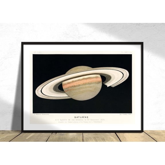 Lithograph Saturne F Meheux Vintage Art Poster Reproduction Retro Sky Decor Planet Saturn Antique Space, Unframed Canvas 12x16in