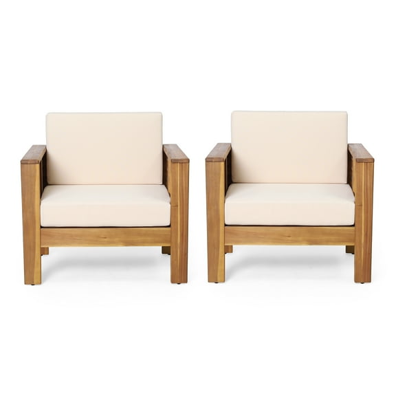 Lithonia Acacia Wood Outdoor Club Chairs with Cushions, Set of 2, Teak and Cream