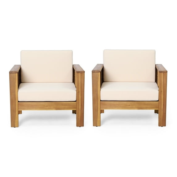 Lithonia Acacia Wood Outdoor Club Chairs with Cushions, Set of 2, Teak and Cream