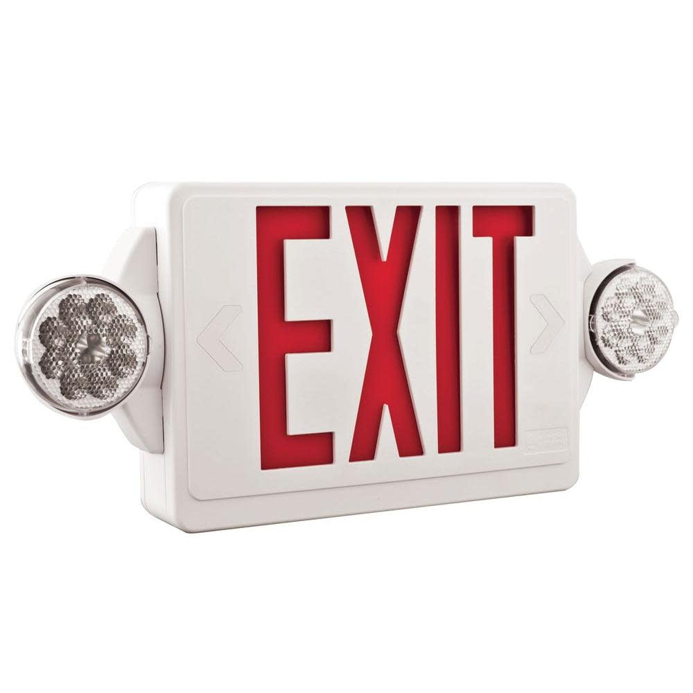 Red and White LED Exit Sign with Emergency Lights