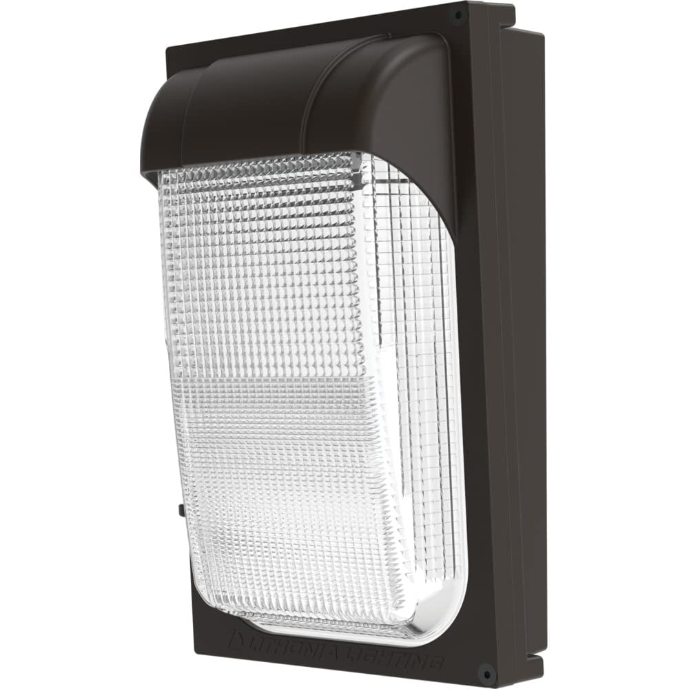 Lithonia Lighting 7.5" Mini LED Wall Pack Outdoor Light Fixture, Building Wall Light, Adjustable Lumens, 5000K Daylight, MVOLT 120-277V, IP65, Glass Lens, Bronze (TWX1 LED ALO 50K MVOLT DDBTXD) CA3