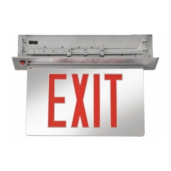 Edge-lit Exit Sign, Silver, 1 Face(s), LED, Recess Mount, Not Battery Powered