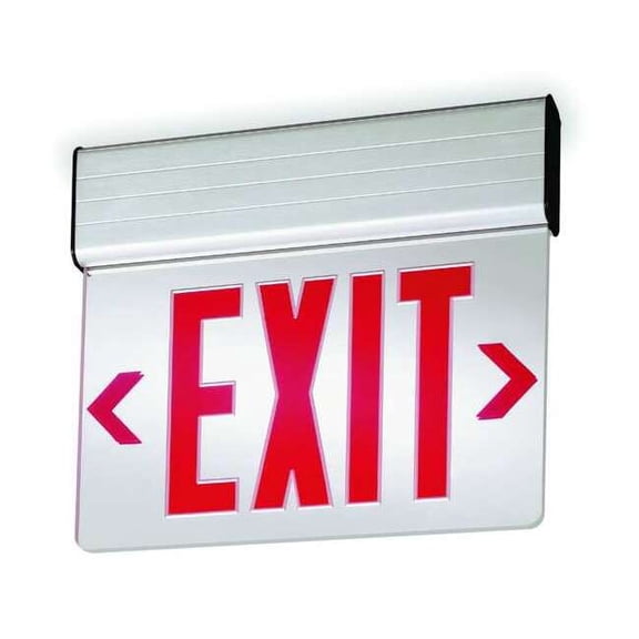 Edge-lit Exit Sign, Silver, 1 Face(s), LED, Universal Mount, Not Battery Powered