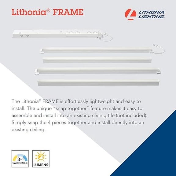 Lithonia Lighting Frame 2x4 LED Lay-in Ceiling Light, 2 ft. x 4 ft. Lighting Fixture for Offices and Classrooms, 4000/5000/6000 Adjustable Lumen Output, 3500/4000/5000 Switchable C