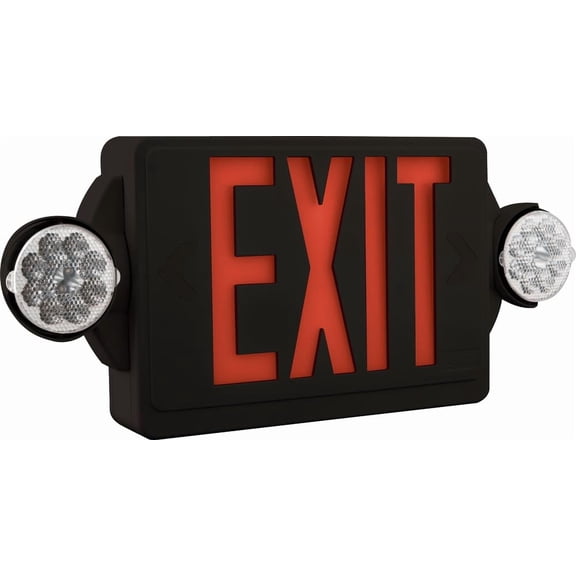 Lithonia Lighting LHQM Quantum LED Exit Sign/Emergency Light Combo, Exit Sign and Emergency Lights for Business, 2-Head Fixture, Red Letters, 180 Lumens, MVolt, 4 Watts, Black CA3