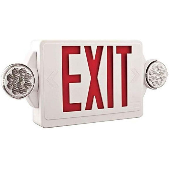 Lithonia Lighting LHQM R M6 LED Thermoplastic Casing Emergency Exit Sign With 2-Round Head Lamp, 180 Lumens, 120 Volts, 4 Watts, Red