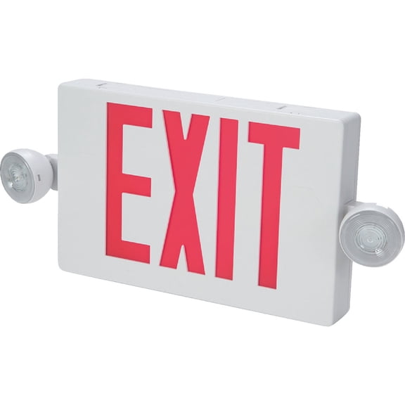 Lithonia Lighting LHQM R M6 LED Thermoplastic Casing Emergency Exit Sign With 2-Round Head Lamp, 180 Lumens, 120 Volts, 4 Watts, Red