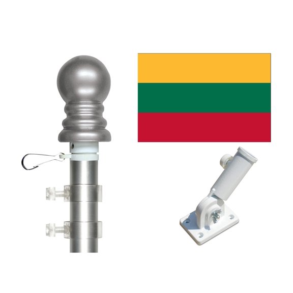 Lithuania 3'x5' Flag and Spinner Flagpole Set, Includes Flag, 6' Spinner Pole and Bracket