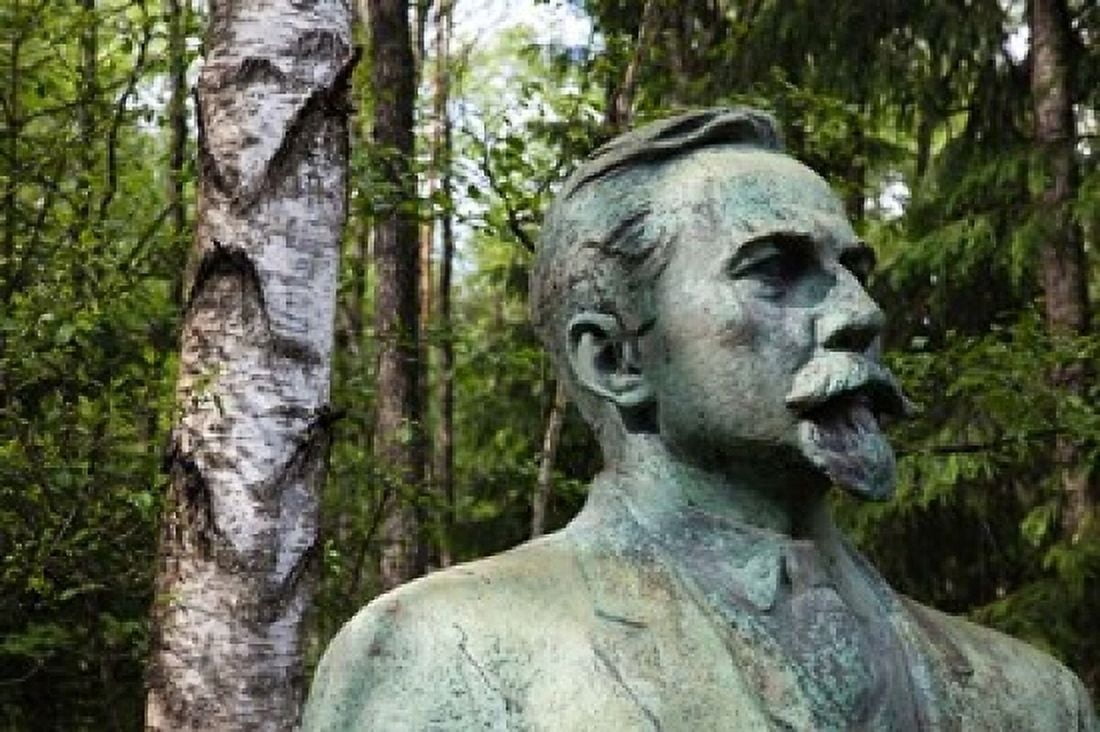 Lithuania Grutas Statue of Mickevicius-Kapsukas Canvas Art - Walter Bibikow DanitaDelimont (24 x 15)