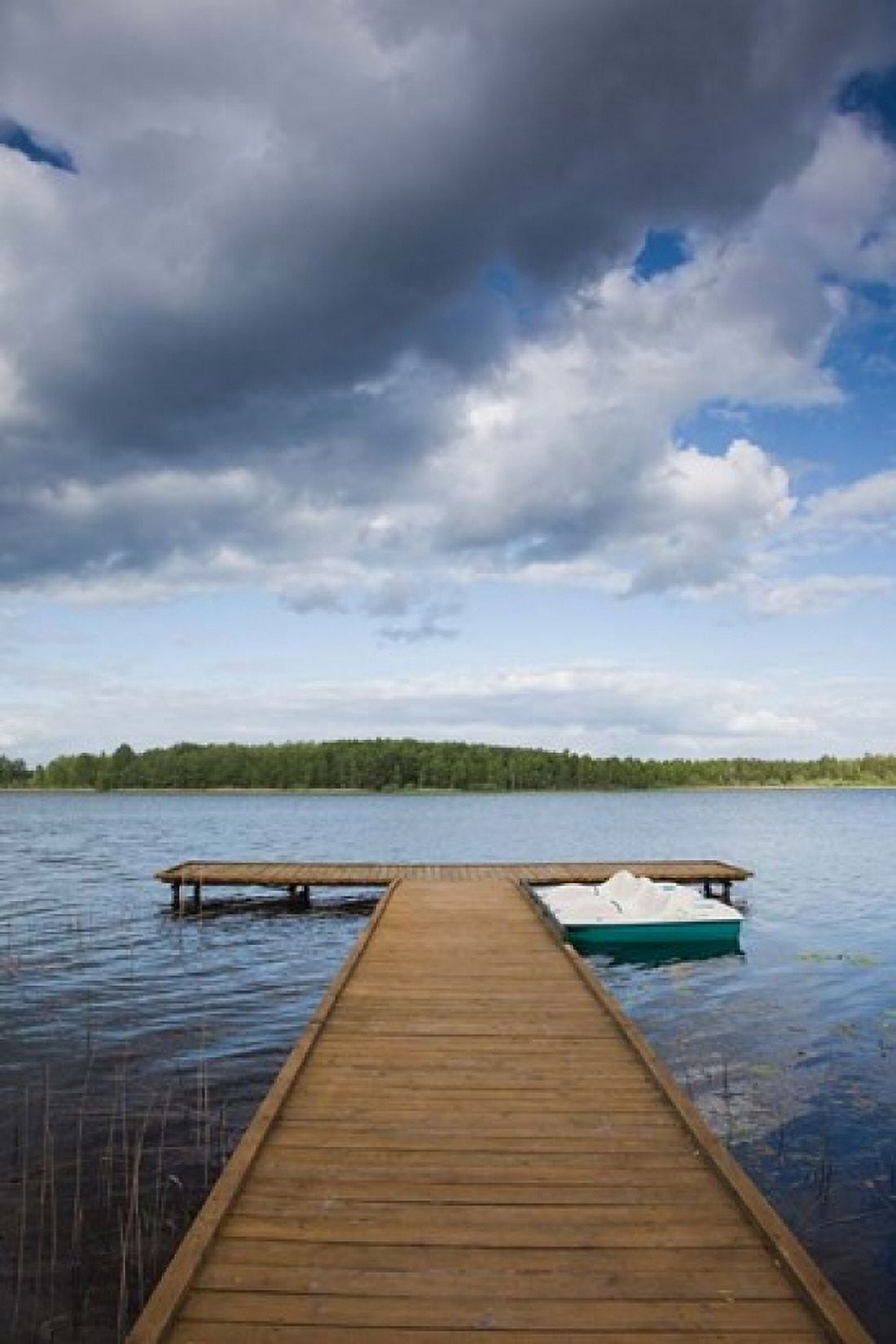 Lithuania Grutas lake and pier Canvas Art - Walter Bibikow DanitaDelimont (23 x 35)