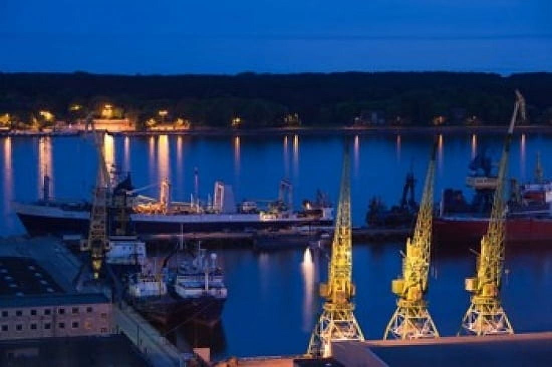 Lithuania Klaipeda Commercial port and Lagoon Canvas Art - Walter Bibikow DanitaDelimont (24 x 15)