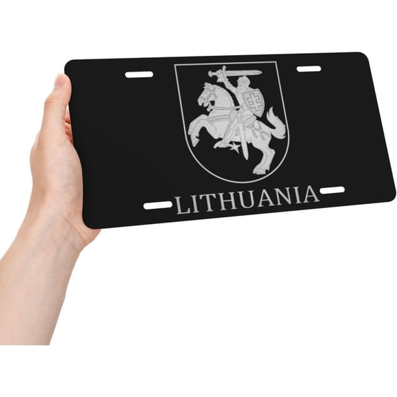 Lithuania Lithuanian Flag Logo License Plate Patriotic Metal Aluminum License Plate Car Decoration 6x12 Inches Bar Home Restaurant Wall Decor 4-Hole