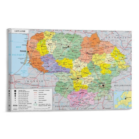 Lithuania Map Posters Art Poster Canvas Painting Decor Wall Print Photo Gifts Home Modern Decorative Posters 24x36inch(60x90cm)