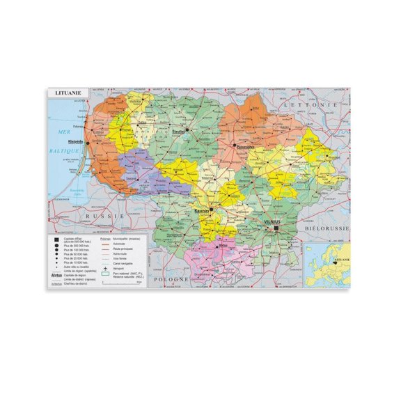 Lithuania Map Posters Canvas Wall Art Poster Decorative Bedroom Modern Home Print Picture Artworks Posters 08x12inch(20x30cm)
