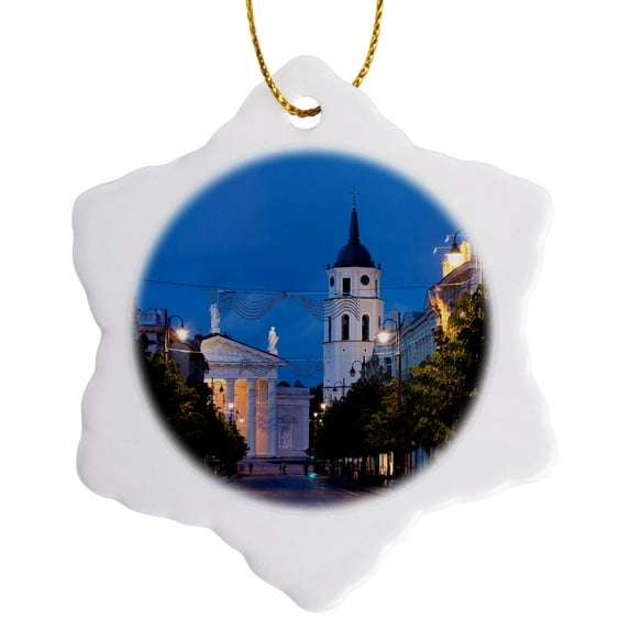 3drose, Lithuania, Vilnius, Vilnius Cathedral, Evening - Eu46 Wbi0263 - Walter Bibikow, 3 inch Snowflake Porcelain Ornament