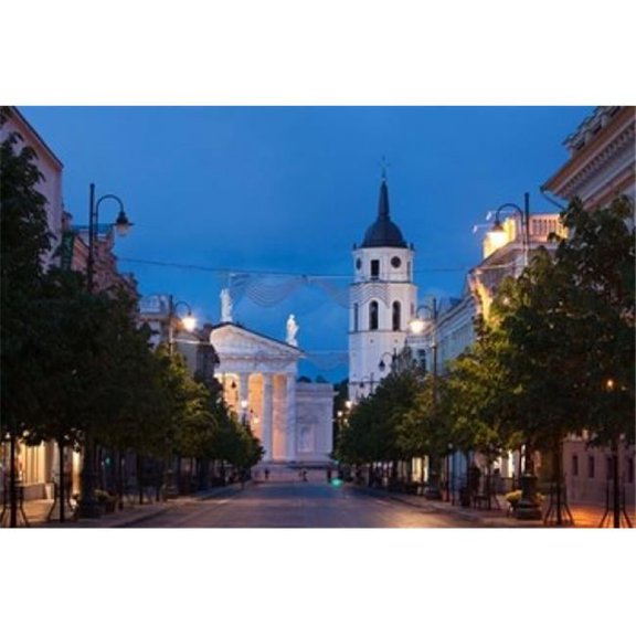 Lithuania Vilnius Vilnius Cathedral Evening Poster Print by Walter Bibikow - 24 x 15