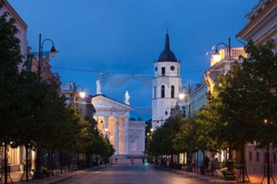 Lithuania Vilnius Vilnius Cathedral evening Canvas Art - Walter Bibikow DanitaDelimont (24 x 15)