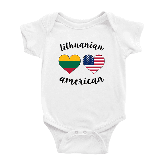 Lithuanian American Flag Two Hearts Cute Baby Rompers Baby Bodysuit (White, 12-18 Months)