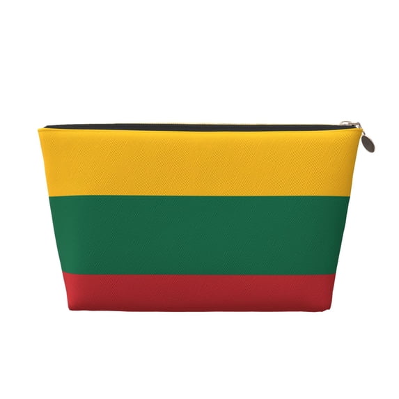 Lithuanian Flag Purse Organizer Handbags Totes Leather Zipper Printing Bag For Women Travel Toiletry Bag