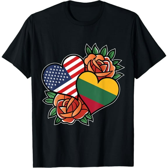 Lithuanian Roots American USA Flag Half Lithuanian Lithuania T-Shirt