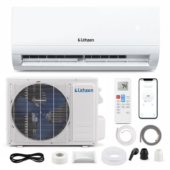Lithzen 12000 BTU Mini Split AC/Heating System with 1 Ton Heat Pump & Installation Kit White 115V