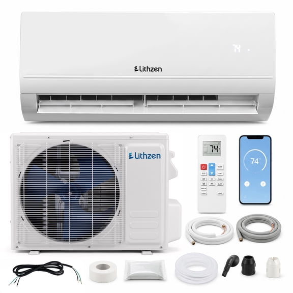 Lithzen 12000 BTU Mini Split AC/Heating System with 1 Ton Heat Pump & Installation Kit White 115V