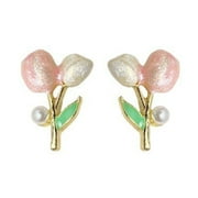 Litie 1Pair Women Tulip Stud Earrings,Hypoallergenic Lightweight Pink Flower Faux Pearl Earrings