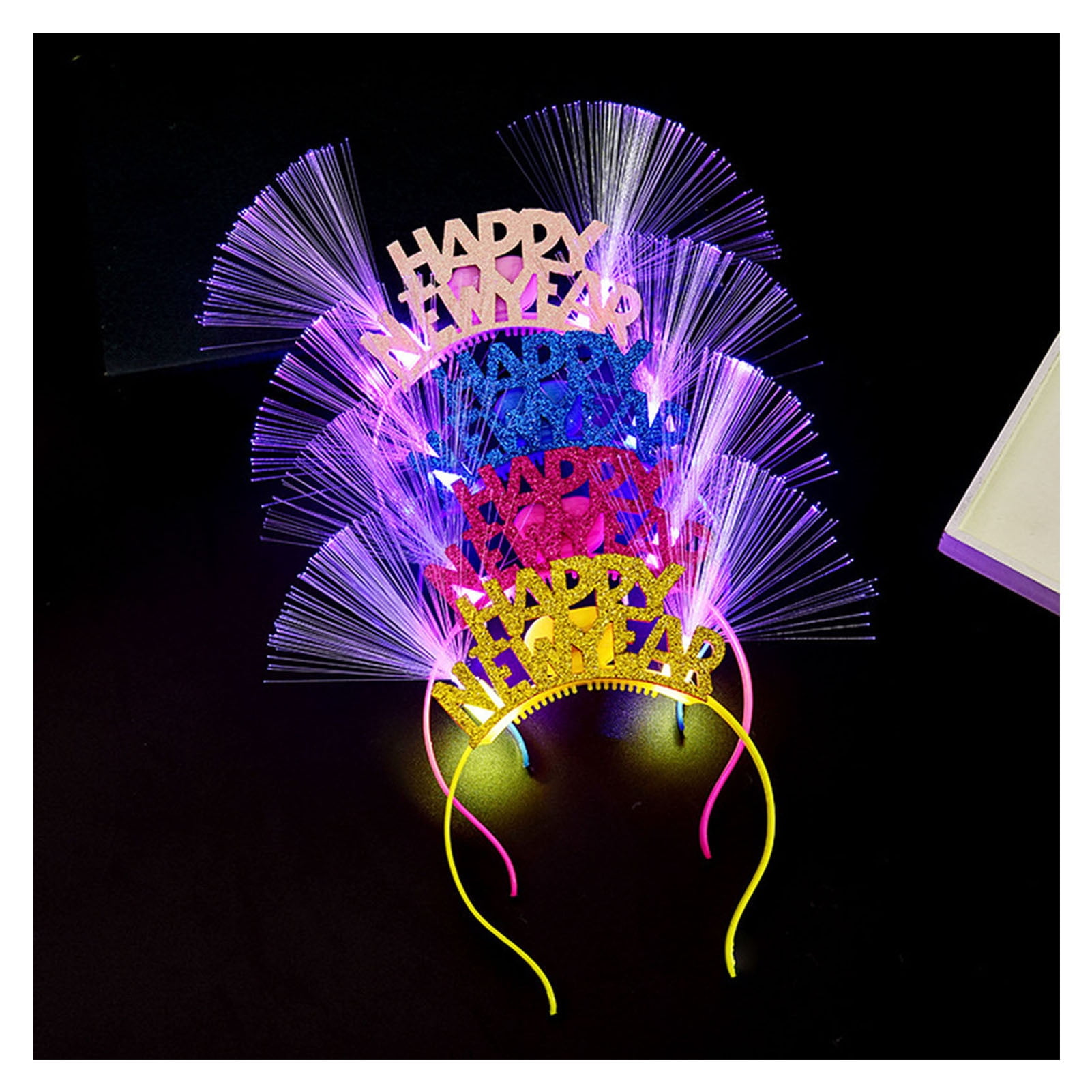 Litie 2024 Glowing Happy New Year Headband,Lightweight Plastic Light Up