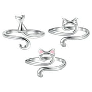 Litie 3Pcs Adjustable Crochet Rings,Silver Crochet Finger-Ring,Knitting Tension Cat Rings for Crocheting Cat Yarn Rin