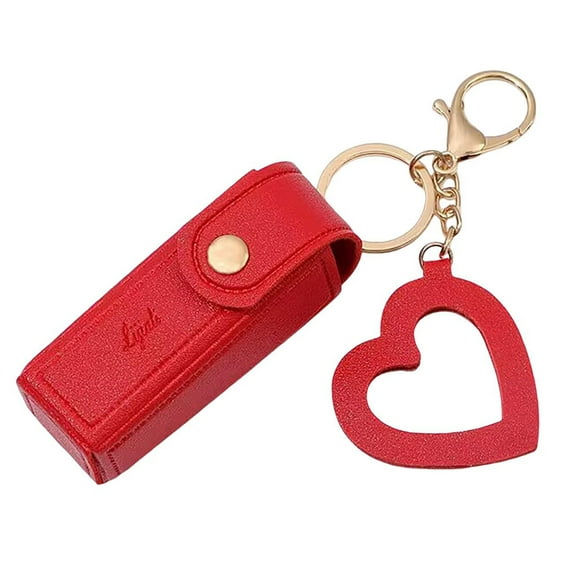 Litie Lipstick Organizer Keychain Chapstick Case,Portable Faux Leather Mini Lipstick Container with Heart Pendant and Lobster Clip Lip Gloss Bag Holder for Travel Party