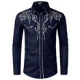 thumbnail image 1 of Litie Men Embroidered Lapel Collar Long Sleeve Button Down Western Cowboy Shirt, 1 of 3
