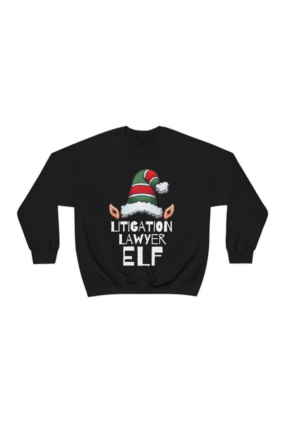 Litigation Lawyer Elf Unisex Sweatshirt, S-2XL Christmas Law School Elves
