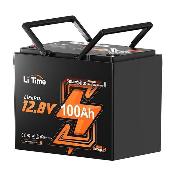 Litime 12V 100Ah Group 24 Lifepo4 Battery, 100A Built-in BMS, Bluetooth & 2 Heating Modes, 15000 Deep Cycles, Self Heating for RV, Camper, Trailer, Trolling Motors