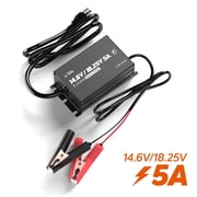 Litime 12V 16V 5A Mountable Lithium Battery Charger, IP65 Waterproof, 14.6V & 18.25V LiFePO4 Smart Charger with Adjustable Voltage, LED Indicator, Smart 3-Stage Charging & BMS Activation