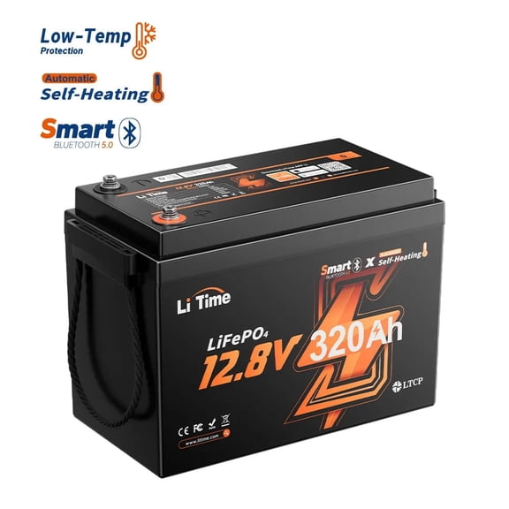Litime 12V 320Ah Mini Self-Heating Lithium LiFePO4 Battery, Max 15000 Deep Cycles Battery, Bluetooth & 2 Heating Mode.