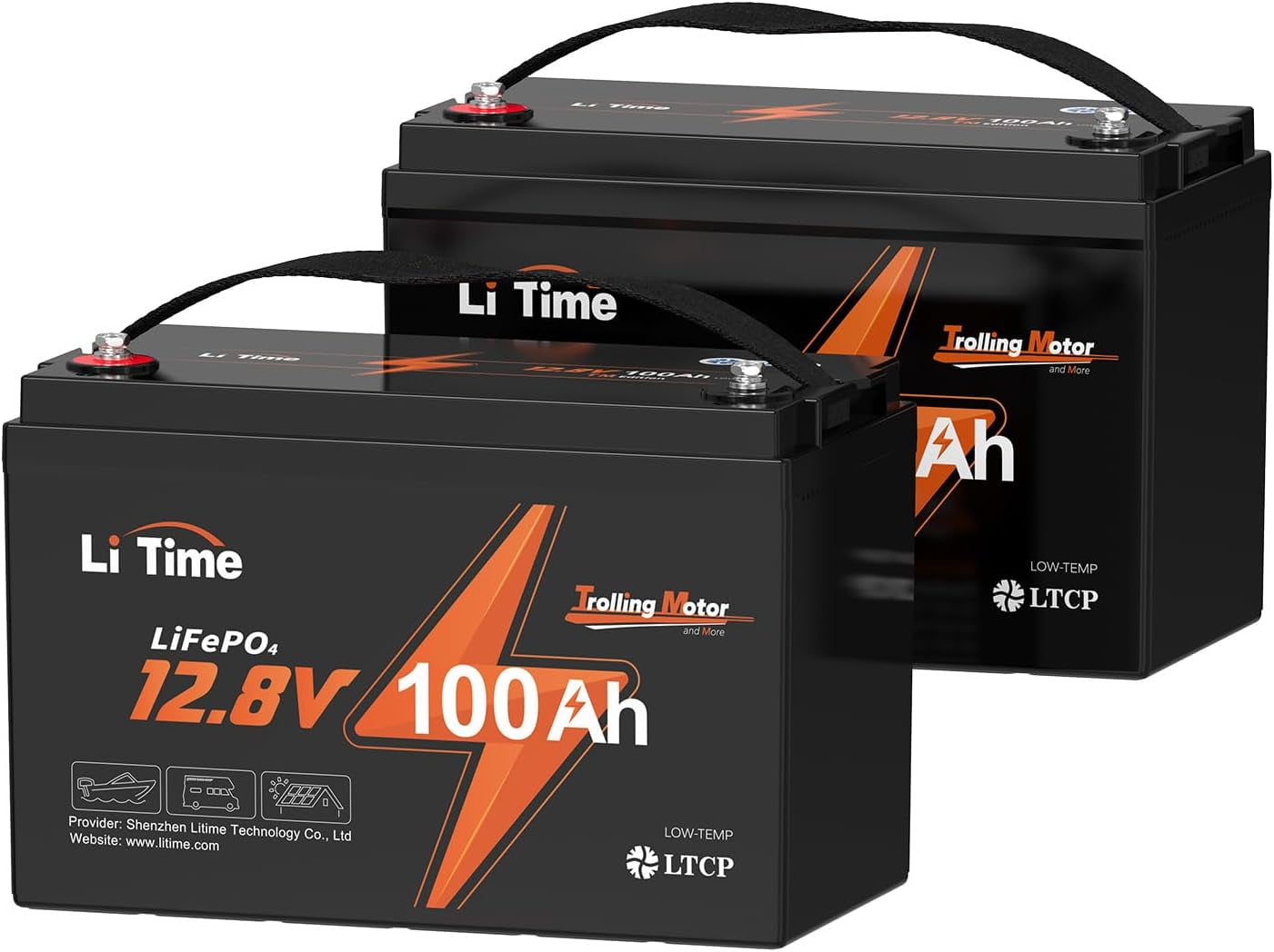 LiTime 2 Pack 12V 100Ah TM LiFePO4 Battery 15000 Deep Cycles Trolling Motors Lithium Battery