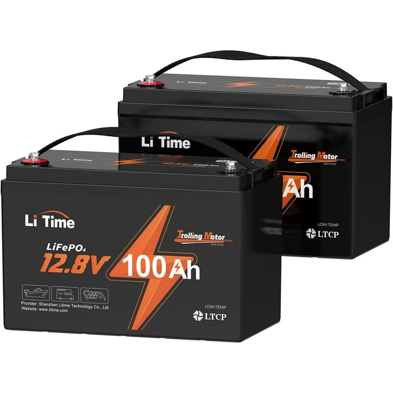 Litime 2 Pack 12V 100Ah LiFePO4 Battery, Low Temp Protection, 100A