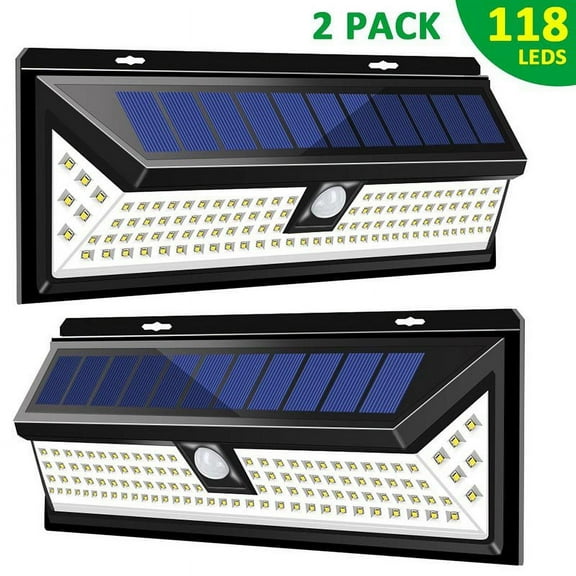 Litom 2Pcs 118LED Solar Motion Sensor Wall Light, 1000LM Super Bright Waterproof PIR Motion Sensor Wall Light for Patio, Garden, Yard
