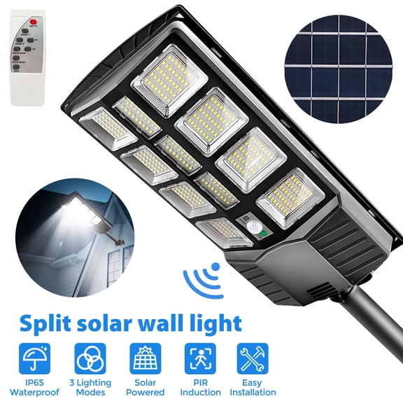 Litom Outdoor Waterproof Solar Street Light with Remote Control, 6500K 10000LM LED Solar Parking Lot Light Dusk to Dawn, Wide Angle Motion Sensor, and Suitable for Area Lighting Courtyard.