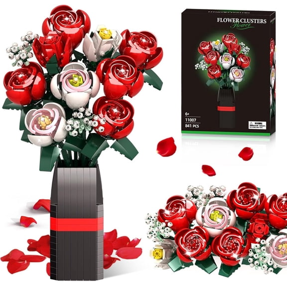 Litotail Red Rose Building Blocks 818Pcs-DIY Rose Bouquet Building Kit Valentine's Day Gifts for Adults Teens,Unique Home Decor for Adults Women Mother's Day