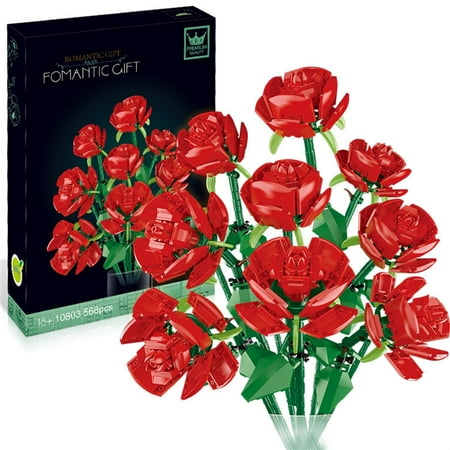 Litotail Valentine's Day Red Rose Building Blocks Flower Bouquet Set, 1999 Pieces