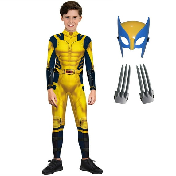Litotal Superhero Outfit Halloween Clothes Kids,Superhero Onesie Jumpsuit Bodysuit Halloween Outfit Clothing Polyester,Boys Wolverine Yellow/S