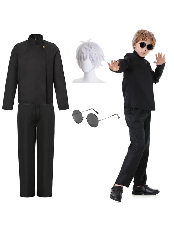 Litotaz High School Uniform Outfit Halloween Clothes Kids Anime Clothes Set JJK Cosplay Clothes Party Dress Up Performance Clothes,Kids Black
