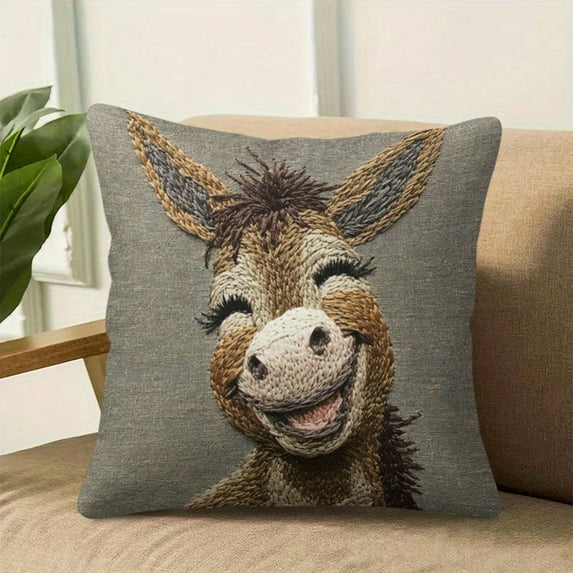 Litrail 18 Inch Gray Short Lint Decorative Pillowcase, Cute Embroidery Throw Pillow Cover, Soft Cozy Huggable Cushion Case for Sofa Bedroom Living Room Home Decoration