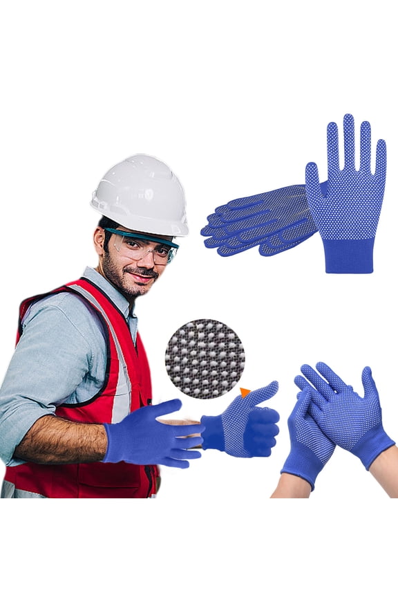 2 Pairs Non-Slip Nylon Work Gloves - Dotted Palm, Breathable, for Gardening, Rock Climbing & Packing