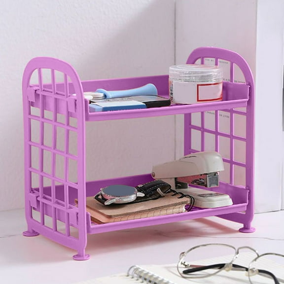 Litrail 2TierFoldableDesktopOrganizer,Tool-FreeAssemblyMoisture-ResistantStorageRackforBathroomCounter,Vanity,OfficeDesk-PastelBlue