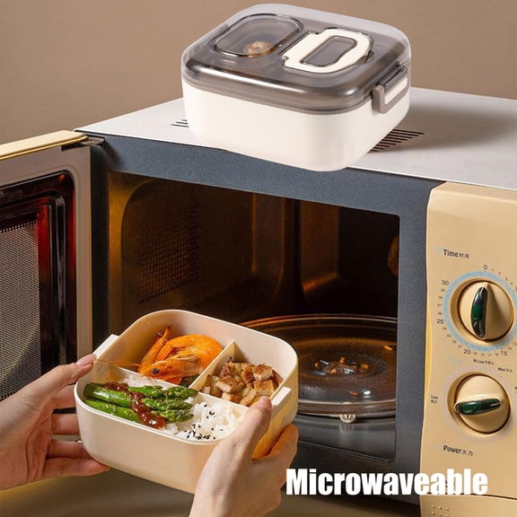 Litrail 3-Compartment Leakproof Bento Box for Adults - Food Grade Plastic, Microwave Safe, with Fork & Spoon, Elegant Gray Large Capacity Lunch Container for Work/Sch-ool/Picnic