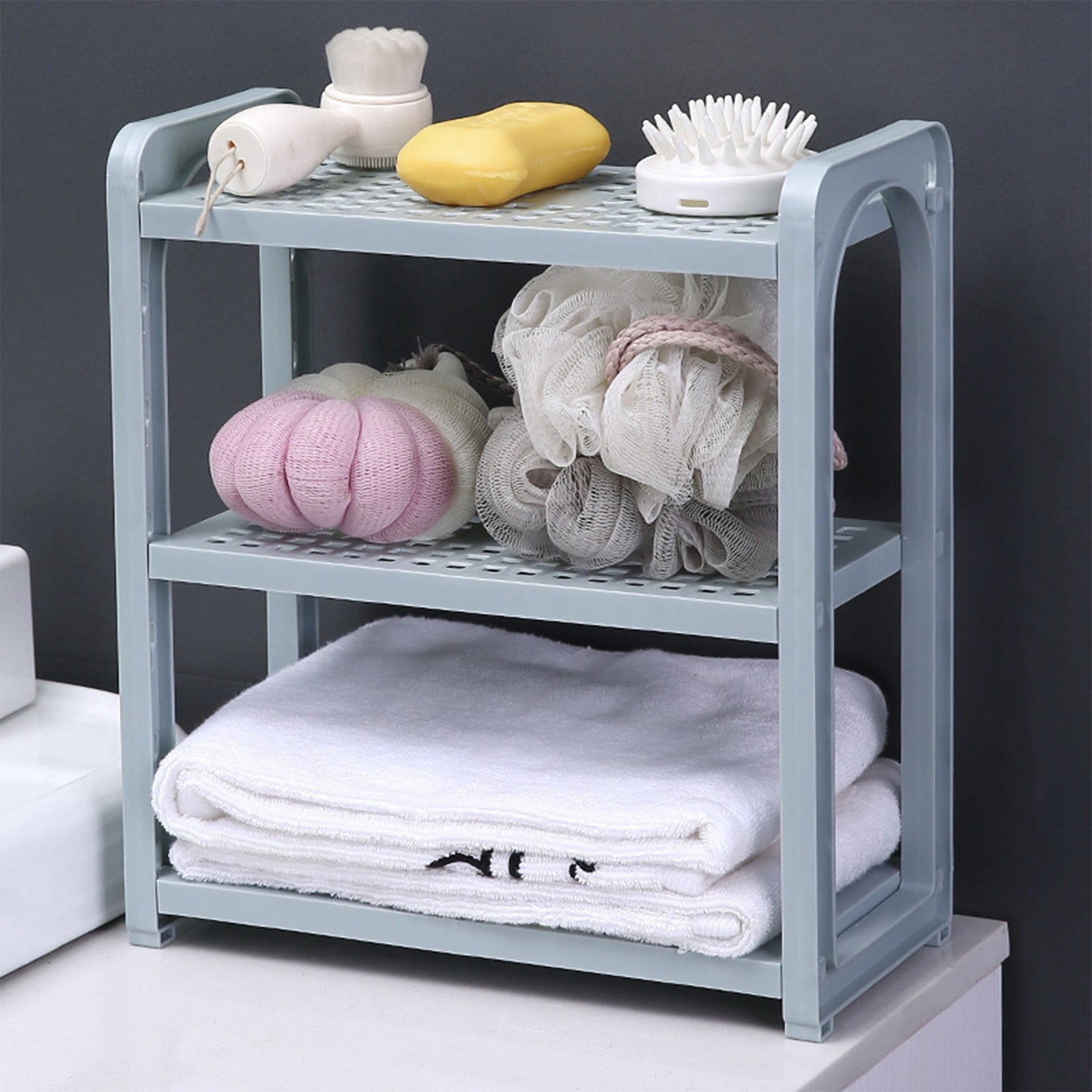Litrail 3-Tier Desktop Storage Rack, Adjustable Height Plastic ...