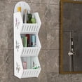 thumbnail image 1 of Litrail 3-Tier Wall-Mounted Bathroom Storage Rack - Waterproof PVC with Adhesive Hooks, Ventilated Design, Space-Saving for Toilet/Laundry Room, White, 1 of 6
